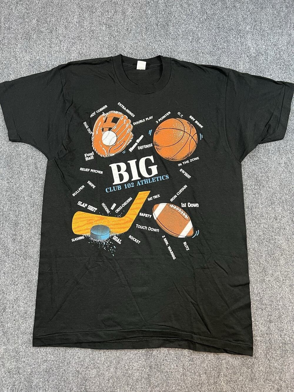 Vintage Bloopers Big Club 102 Athletics Sports Graphic T-Shirt XL USA Made